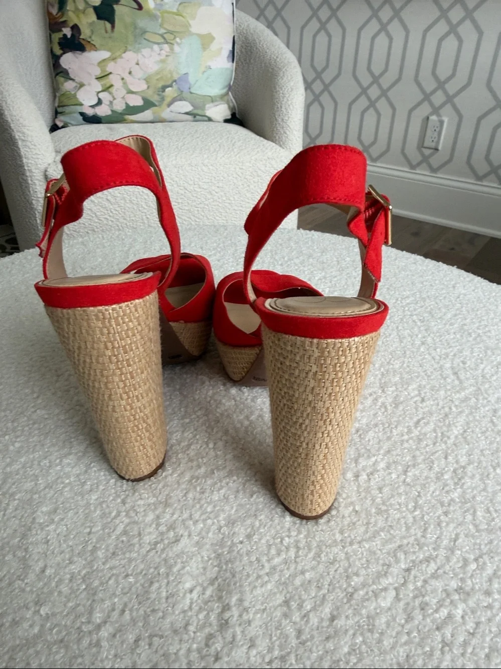 Jessica Simpson Red-orange Platform Block Heel Sandals Size 7M Like New